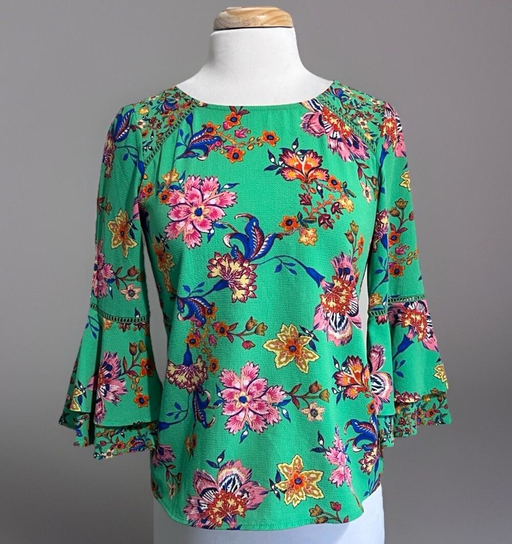 Fig and Flower Blouse Womens SP Green Botanical Boho Forestcore Fairycore Top
